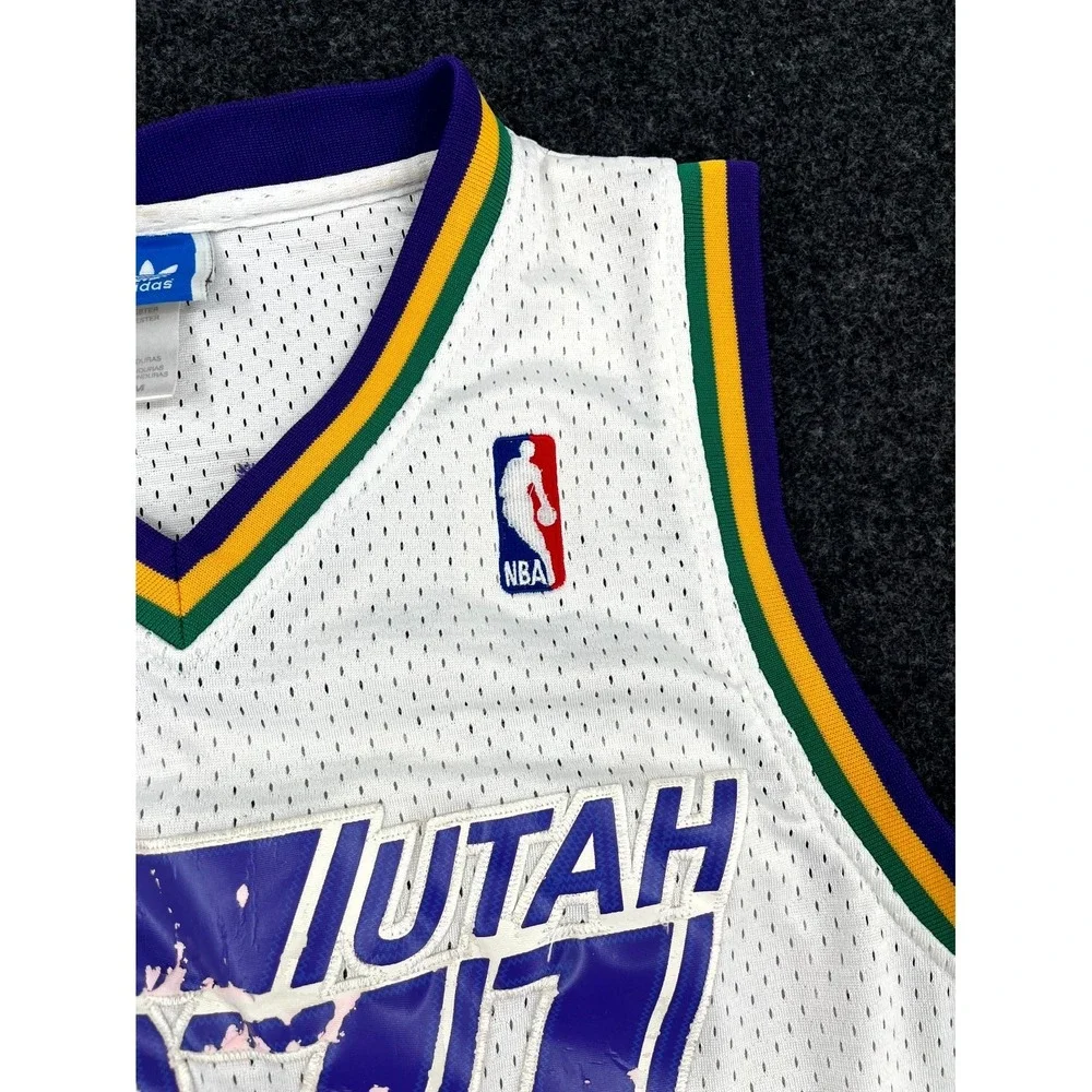 Utah Jazz Jersey Men M White Karl Malone #32 Adidas Basketball Hardwood Classics